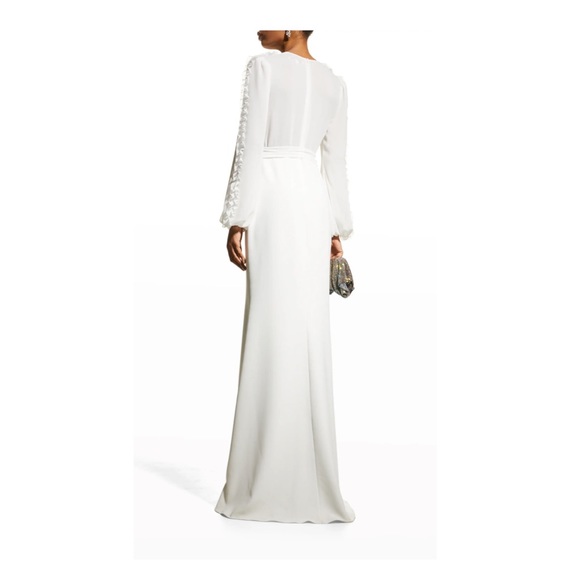 Badgley Mischka White Long Sleeve Evening Gown - Picture 4 of 5